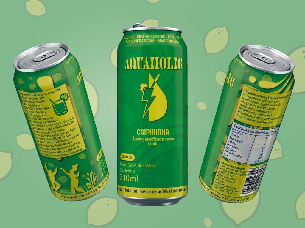 Três latas de Aquaholic Caipirinha