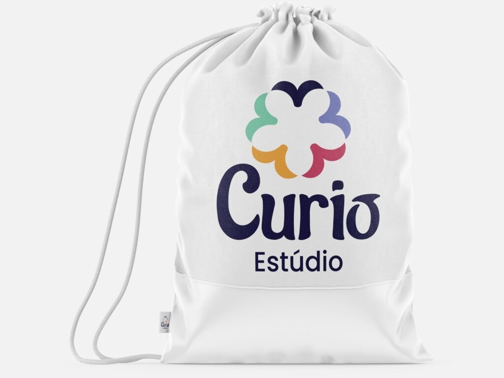 Bolsa de tecido branca com o logotipo