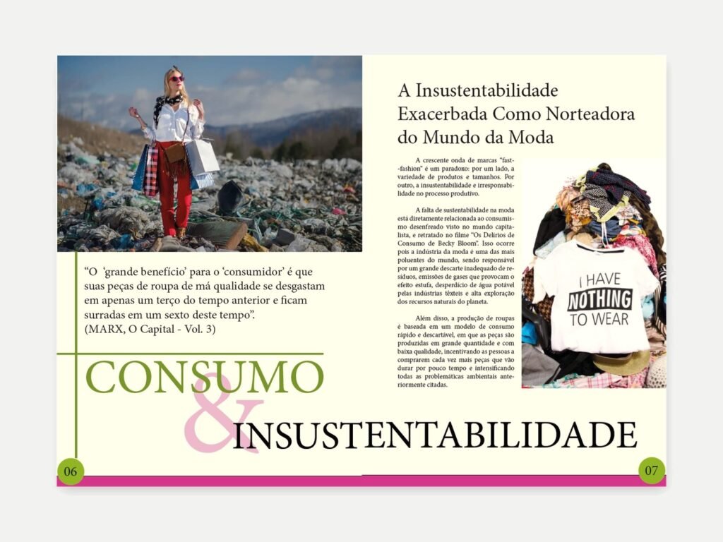 Dupla de páginas sobre consumo e insustentabilidade