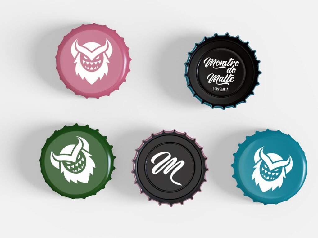 Tampinhas com o símbolo e o logotipo
