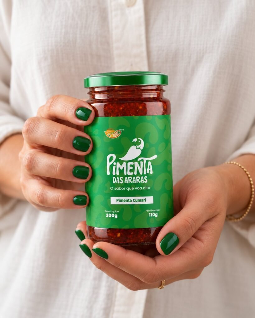 Hands holding a jar of Cumari chilli