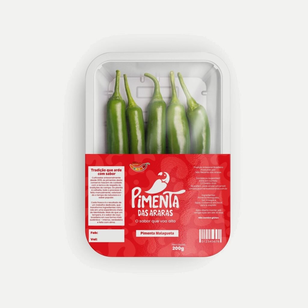 Bandeja de pimentas frescas com a marca