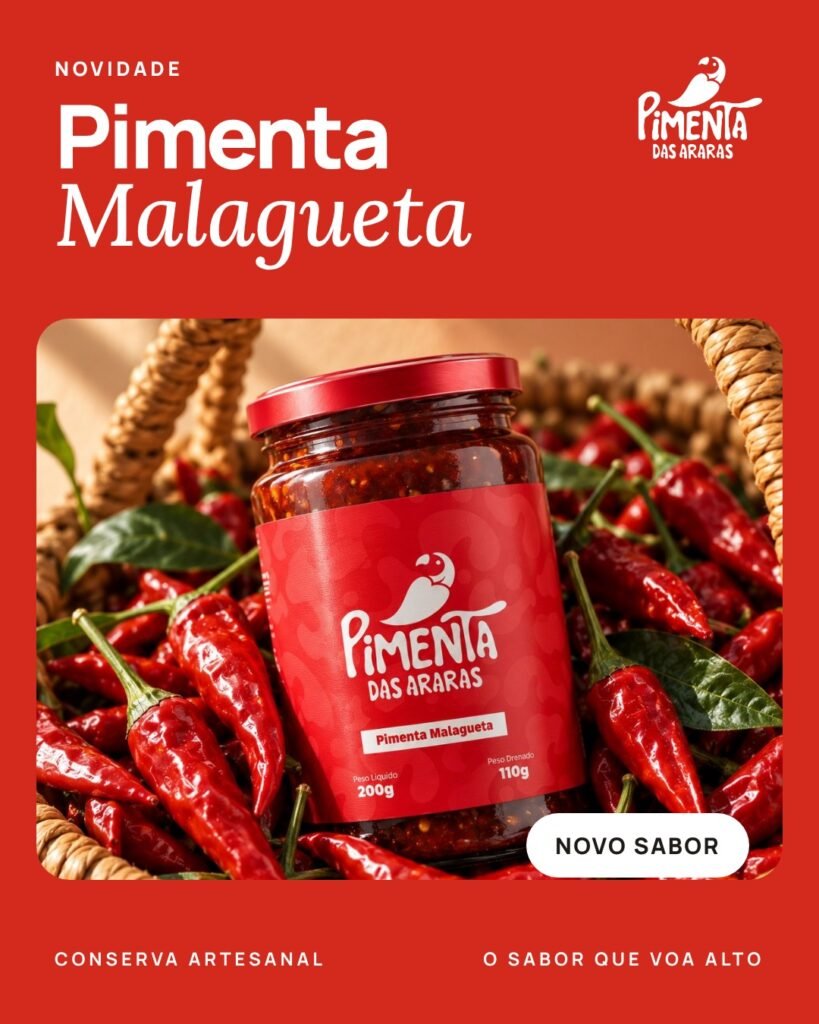 Post New, Malagueta chilli, on a red background